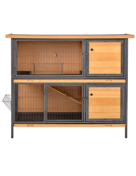 PawHut Wooden Metal Guinea Pigs Hutches Pet House Bunny w/ Slide-Out Tray Outdoor Light Yellow,black - pic 158359 | FastDaddyshop
