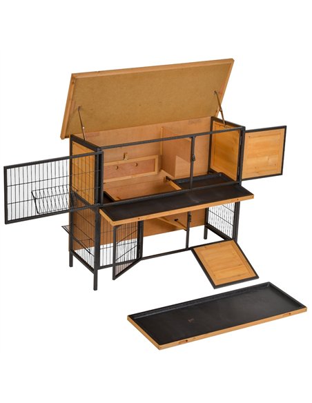 PawHut Wooden Metal Guinea Pigs Hutches Pet House Bunny w/ Slide-Out Tray Outdoor Light Yellow,black - pic 158360 | FastDaddyshop