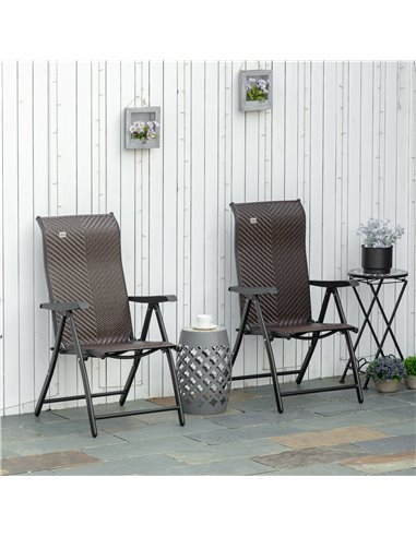 Outsunny Set of 2 Outdoor Wicker Folding Chairs with 7 Levels Adjustable Backrest, Red Brown