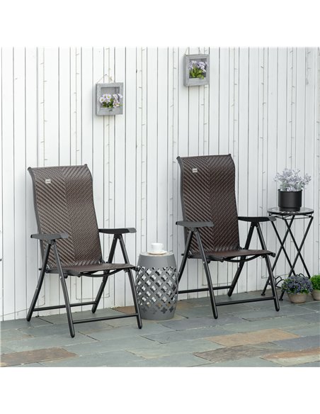 Outsunny Set of 2 Outdoor Wicker Folding Chairs with 7 Levels Adjustable Backrest, Red Brown - pic 15837 | FastDaddyshop