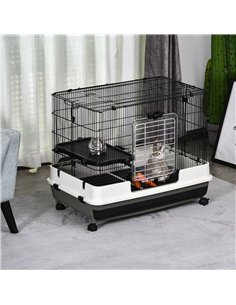 PawHut Small Animal Guinea Pigs Hutches Steel Wire Rabbit Cage Pet Play House  W/ Waste Tray Black