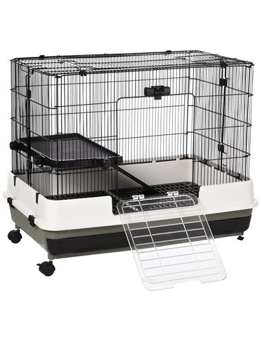 PawHut Small Animal Guinea Pigs Hutches Steel Wire Rabbit Cage Pet Play House  W/ Waste Tray Black