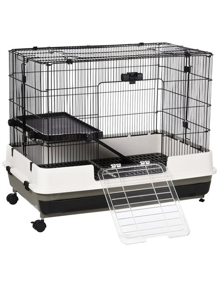 PawHut Small Animal Guinea Pigs Hutches Steel Wire Rabbit Cage Pet Play House  W/ Waste Tray Black - pic 158371 | FastDaddyshop