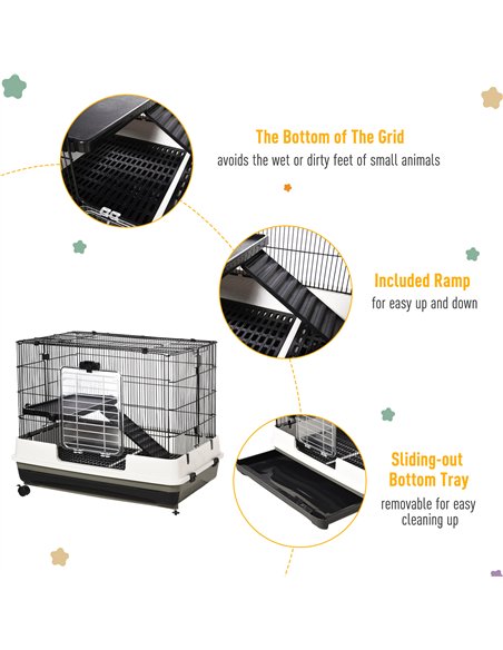 PawHut Small Animal Guinea Pigs Hutches Steel Wire Rabbit Cage Pet Play House  W/ Waste Tray Black - pic 158375 | FastDaddyshop