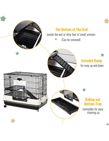 PawHut Small Animal Guinea Pigs Hutches Steel Wire Rabbit Cage Pet Play House  W/ Waste Tray Black