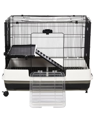 PawHut Small Animal Guinea Pigs Hutches Steel Wire Rabbit Cage Pet Play House  W/ Waste Tray Black
