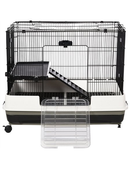 PawHut Small Animal Guinea Pigs Hutches Steel Wire Rabbit Cage Pet Play House  W/ Waste Tray Black - pic 158377 | FastDaddyshop