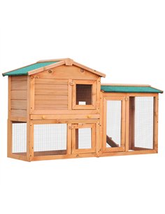 PawHut Rabbit 2 Tier Fir Wood Small Animal Hutch Guinea Pigs Hutches w/ Ramp Brown