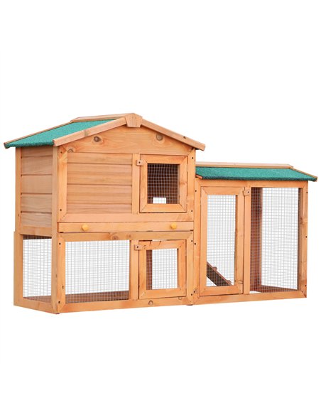 PawHut Rabbit 2 Tier Fir Wood Small Animal Hutch Guinea Pigs Hutches w/ Ramp Brown - pic 158397 | FastDaddyshop