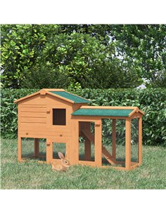 PawHut Rabbit 2 Tier Fir Wood Small Animal Hutch Guinea Pigs Hutches w/ Ramp Brown 2
