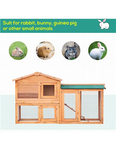 PawHut Rabbit 2 Tier Fir Wood Small Animal Hutch Guinea Pigs Hutches w/ Ramp Brown