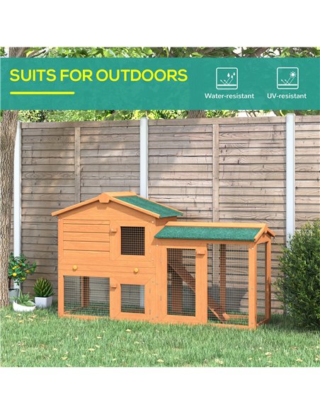 PawHut Rabbit 2 Tier Fir Wood Small Animal Hutch Guinea Pigs Hutches w/ Ramp Brown - pic 158401 | FastDaddyshop