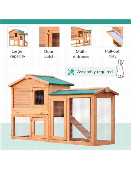 PawHut Rabbit 2 Tier Fir Wood Small Animal Hutch Guinea Pigs Hutches w/ Ramp Brown - pic 158403 | FastDaddyshop