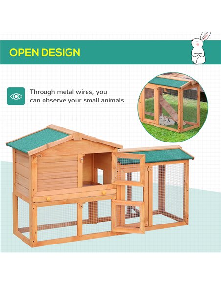 PawHut Rabbit 2 Tier Fir Wood Small Animal Hutch Guinea Pigs Hutches w/ Ramp Brown - pic 158404 | FastDaddyshop