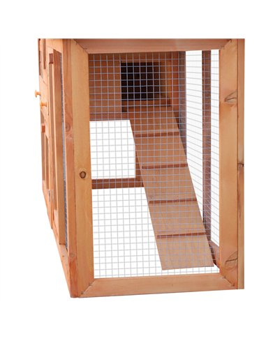 PawHut Rabbit 2 Tier Fir Wood Small Animal Hutch Guinea Pigs Hutches w/ Ramp Brown