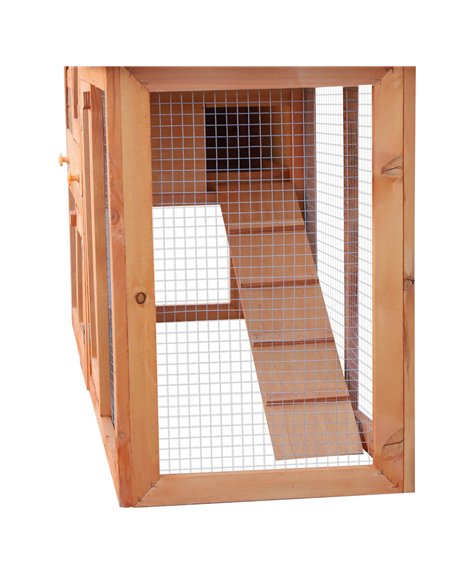 PawHut Rabbit 2 Tier Fir Wood Small Animal Hutch Guinea Pigs Hutches w/ Ramp Brown - pic 158405 | FastDaddyshop