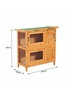 Pawhut 90cm 2 Tiers Double Decker Wooden Guinea Pigs Hutches Pet Cage