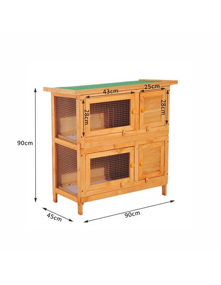 Pawhut 90cm 2 Tiers Double Decker Wooden Guinea Pigs Hutches Pet Cage - pic 158406 | FastDaddyshop
