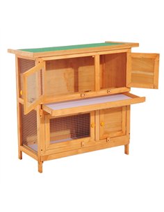Pawhut 90cm 2 Tiers Double Decker Wooden Guinea Pigs Hutches Pet Cage 2