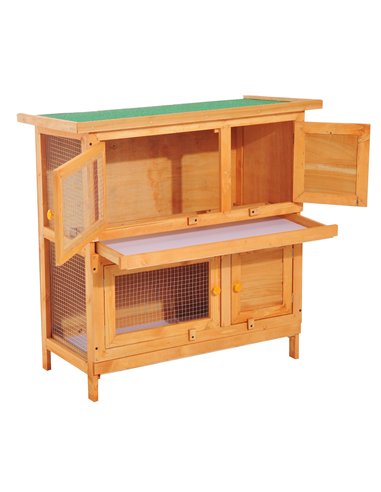 Pawhut 90cm 2 Tiers Double Decker Wooden Guinea Pigs Hutches Pet Cage