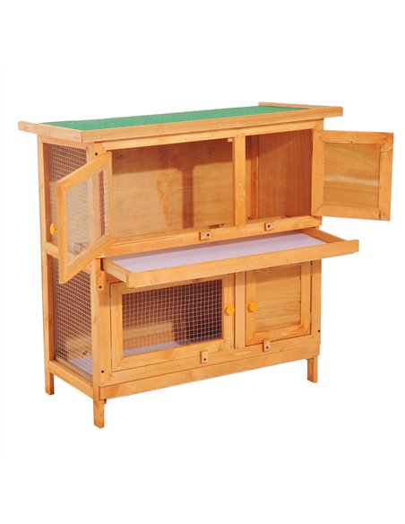 Pawhut 90cm 2 Tiers Double Decker Wooden Guinea Pigs Hutches Pet Cage - pic 158407 | FastDaddyshop