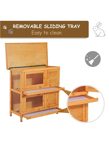 Pawhut 90cm 2 Tiers Double Decker Wooden Guinea Pigs Hutches Pet Cage