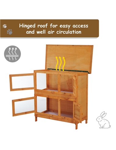 Pawhut 90cm 2 Tiers Double Decker Wooden Guinea Pigs Hutches Pet Cage