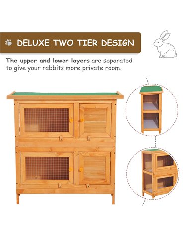 Pawhut 90cm 2 Tiers Double Decker Wooden Guinea Pigs Hutches Pet Cage