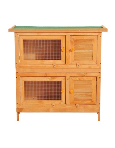 Pawhut 90cm 2 Tiers Double Decker Wooden Guinea Pigs Hutches Pet Cage