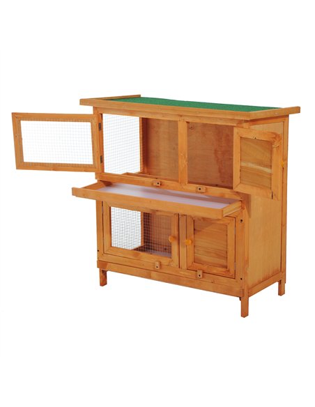 Pawhut 90cm 2 Tiers Double Decker Wooden Guinea Pigs Hutches Pet Cage - pic 158414 | FastDaddyshop