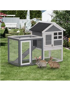 PawHut 2 Tier Wooden Guinea Pigs Hutches Guinea Pig Cage Rabbit Cage Pull Out Tray W/ Ramp 122 x 62.6 x 92 cm