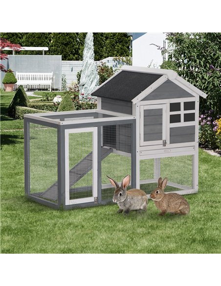 PawHut 2 Tier Wooden Guinea Pigs Hutches Guinea Pig Cage Rabbit Cage Pull Out Tray W/ Ramp 122 x 62.6 x 92 cm - pic 158424 | FastDaddyshop
