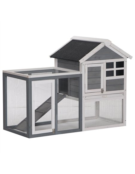 PawHut 2 Tier Wooden Guinea Pigs Hutches Guinea Pig Cage Rabbit Cage Pull Out Tray W/ Ramp 122 x 62.6 x 92 cm - pic 158425 | FastDaddyshop