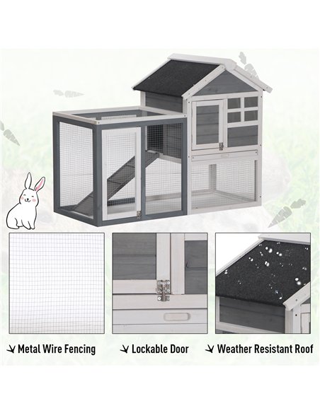 PawHut 2 Tier Wooden Guinea Pigs Hutches Guinea Pig Cage Rabbit Cage Pull Out Tray W/ Ramp 122 x 62.6 x 92 cm - pic 158427 | FastDaddyshop