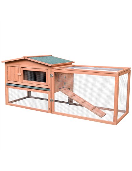 Pawhut 2 Floor Wooden Guinea Pigs Hutches House Bunny Coop Outdoor Garden Backyard, 158L x 58W x 68H cm - pic 158433 | FastDaddyshop