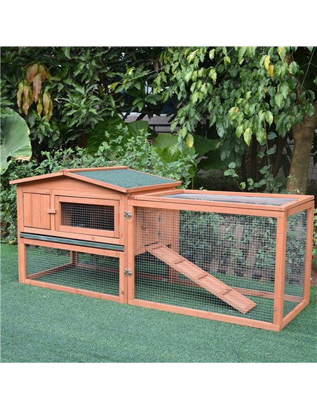 Pawhut 2 Floor Wooden Guinea Pigs Hutches House Bunny Coop Outdoor Garden Backyard, 158L x 58W x 68H cm - pic 158434 | FastDaddyshop