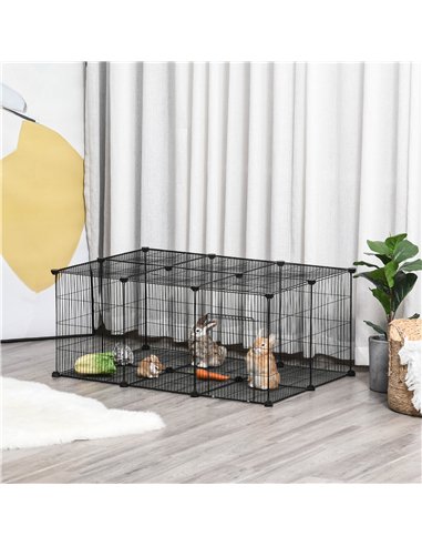 PawHut Pet Playpen DIY Small Animal Cage Metal Fence with Door, 22 Pieces, for Bunny Chinchilla Hedgehog Guinea Pig