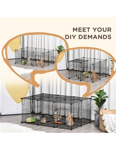 PawHut Pet Playpen DIY Small Animal Cage Metal Fence with Door, 22 Pieces, for Bunny Chinchilla Hedgehog Guinea Pig
