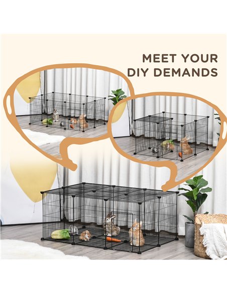 PawHut Pet Playpen DIY Small Animal Cage Metal Fence with Door, 22 Pieces, for Bunny Chinchilla Hedgehog Guinea Pig - pic 158445 | FastDaddyshop