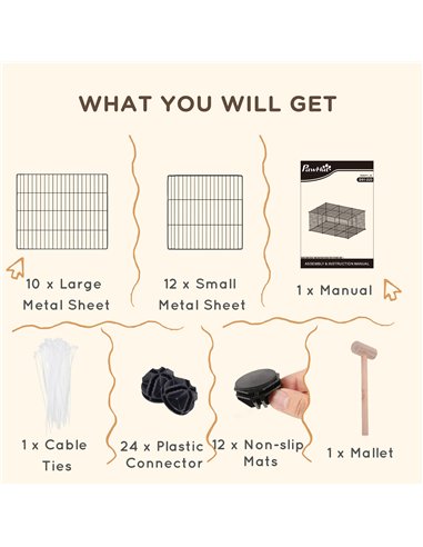 PawHut Pet Playpen DIY Small Animal Cage Metal Fence with Door, 22 Pieces, for Bunny Chinchilla Hedgehog Guinea Pig