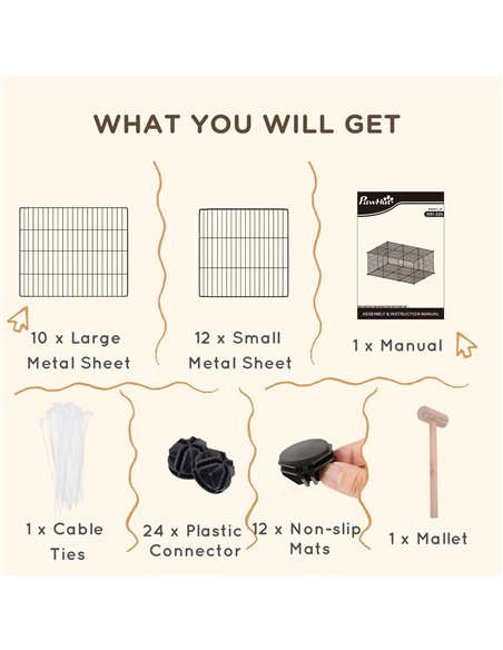 PawHut Pet Playpen DIY Small Animal Cage Metal Fence with Door, 22 Pieces, for Bunny Chinchilla Hedgehog Guinea Pig - pic 158446 | FastDaddyshop