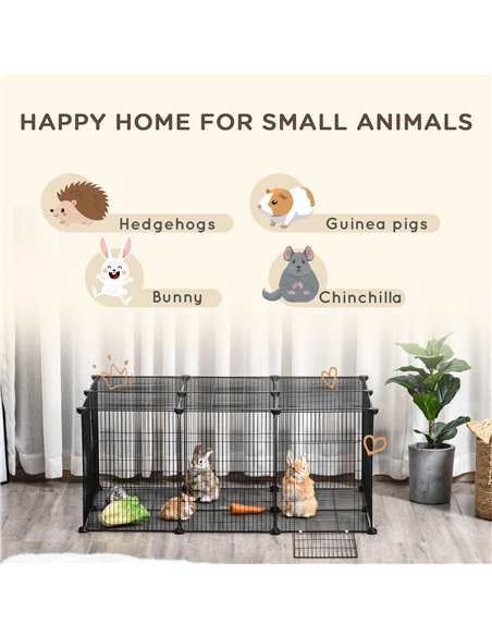 PawHut Pet Playpen DIY Small Animal Cage Metal Fence with Door, 22 Pieces, for Bunny Chinchilla Hedgehog Guinea Pig - pic 158447 | FastDaddyshop