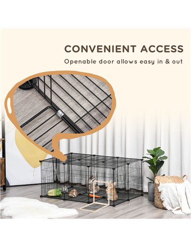 PawHut Pet Playpen DIY Small Animal Cage Metal Fence with Door, 22 Pieces, for Bunny Chinchilla Hedgehog Guinea Pig