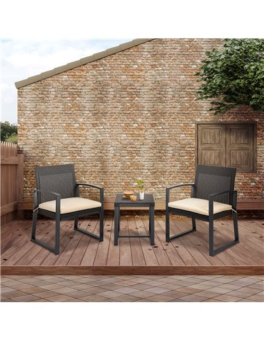 Outsunny Outdoor PP Rattan Bistro Set with 2 Cushioned Single Chairs, Brown