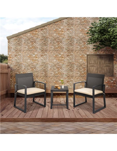 Outsunny Outdoor PP Rattan Bistro Set with 2 Cushioned Single Chairs, Brown - pic 15845 | FastDaddyshop