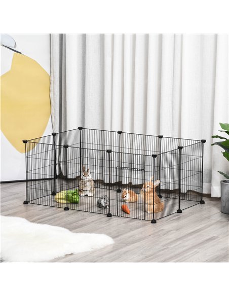 PawHut Pet Playpen DIY Small Animal Cage Metal Fence with Door, 22 Pieces, for Bunny Chinchilla Hedgehog Guinea Pig - pic 158450 | FastDaddyshop