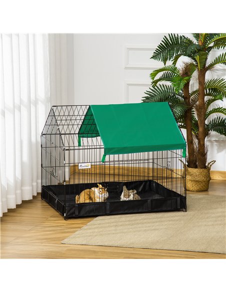 PawHut Rabbit Cage Guinea Pig Playpen Small Animal House for Kitties Puppies, w/ Water Proof Oxford Roof Floor 90 x 75 x 75 cm - pic 158452 | FastDaddyshop