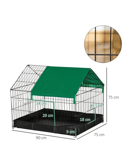 PawHut Rabbit Cage Guinea Pig Playpen Small Animal House for Kitties Puppies, w/ Water Proof Oxford Roof Floor 90 x 75 x 75 cm - pic 158453 | FastDaddyshop