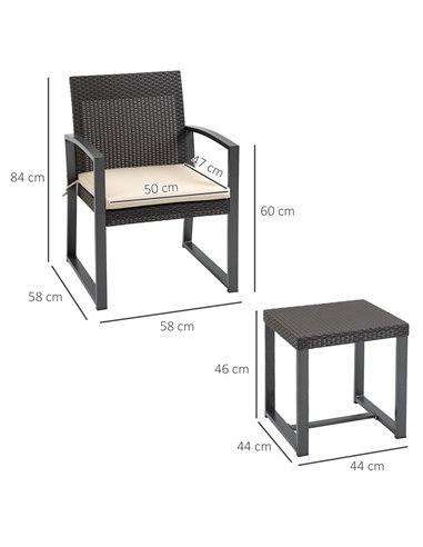 Outsunny Outdoor PP Rattan Bistro Set with 2 Cushioned Single Chairs, Brown