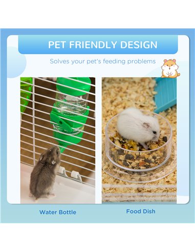 PawHut Hamster Cage, Gerbil Cage 3 Tier for Dwarf Hamster with Tube, Exercise Wheel, Water Bottle, Food Dish 59 x 36 x 47 cm- Bl
